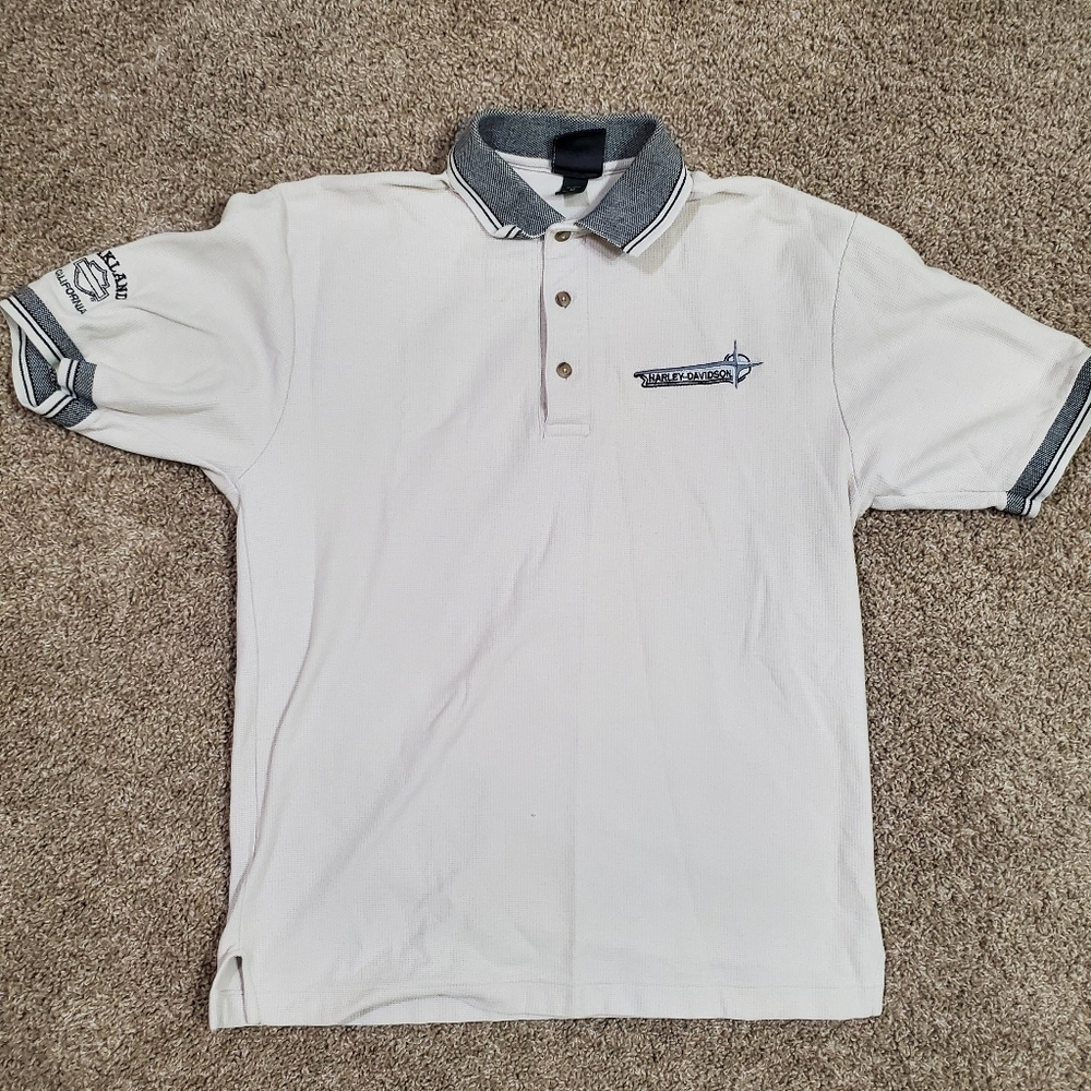 Harley Davidson Oakland Ca Short Sleeve Beige Coller Polo Mens Medium Good pre